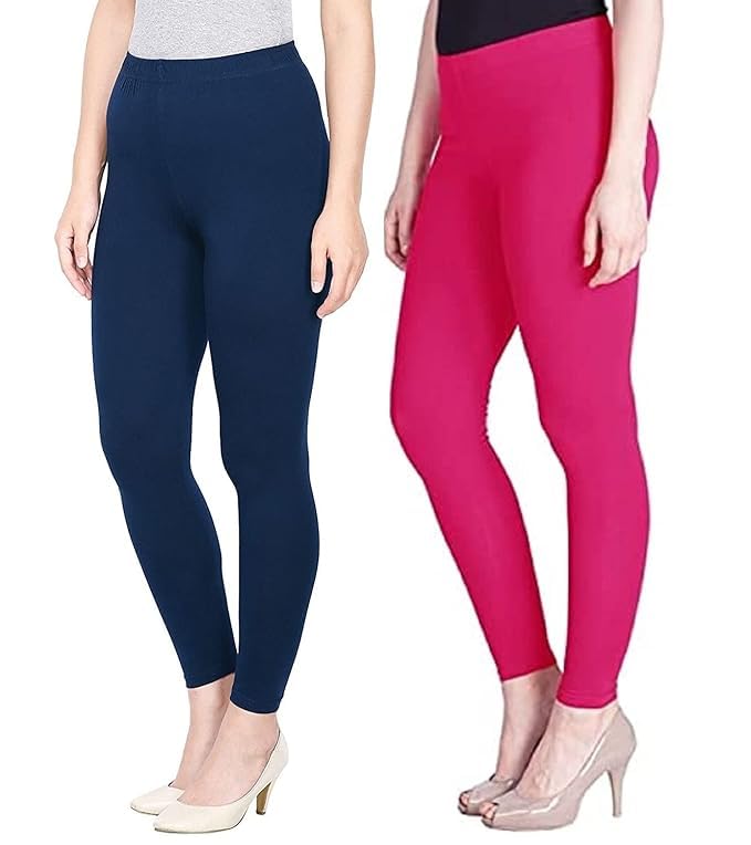Super Stretchable Ankle Length Leggings for Women | Regular Fit Lycra Leggings for Women's and Girls (PACK 2)