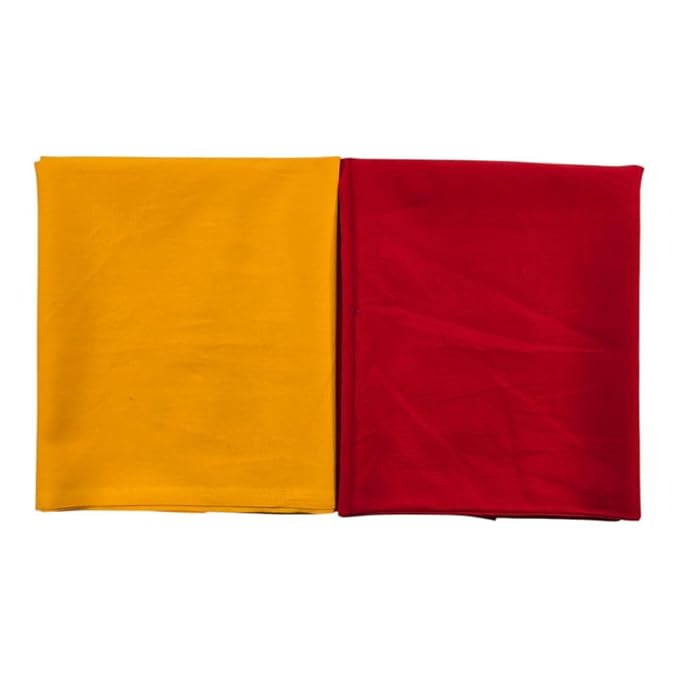 Cotton Plain Pooja Aasan Cloth/Chowki Aasan Kapda - 1 MTR Puja Kapda Vastra Cloth for All God Puja Mandir and Temple - Pack of 3 (Yellow, White and Mango Yellow)