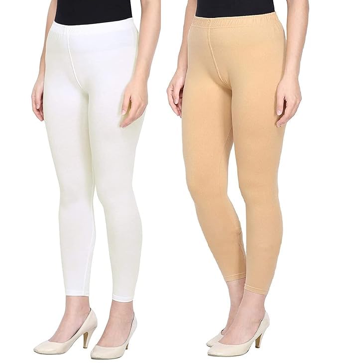 Super Stretchable Ankle Length Leggings for Women | Regular Fit Lycra Leggings for Women's and Girls (PACK 2)