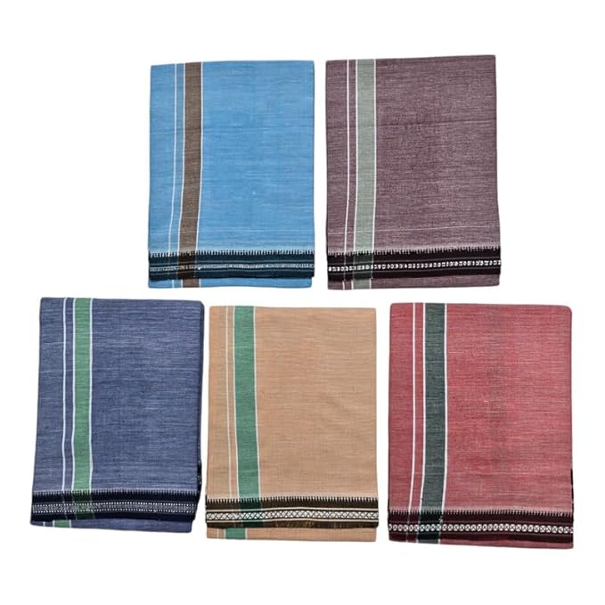 Men's Cotton Home Wear Handloom Dhoti's Colour Dhoti l Kerala Thalapathi Border Single/Kavi Mundus | Men's Temple Wear | Devotional Wear | Pure Cotton