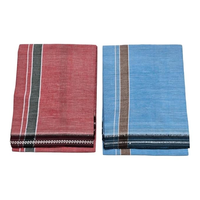 Men's Cotton Home Wear Handloom Dhoti's Colour Dhoti l Kerala Thalapathi Border Single/Kavi Mundus | Men's Temple Wear | Devotional Wear | Pure Cotton