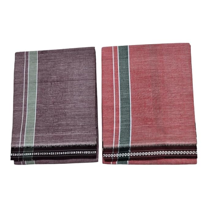 Men's Cotton Home Wear Handloom Dhoti's Colour Dhoti l Kerala Thalapathi Border Single/Kavi Mundus | Men's Temple Wear | Devotional Wear | Pure Cotton