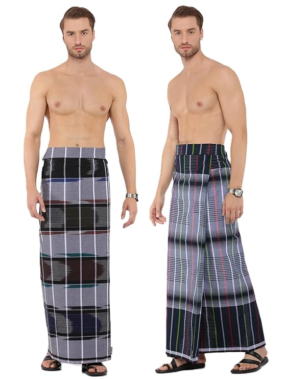Nandu Brand Lungi - Pack of 2# Stitched Lungi Ready to wear # Design May Vary # Multicolour # Free Size # 2.10Mtr #