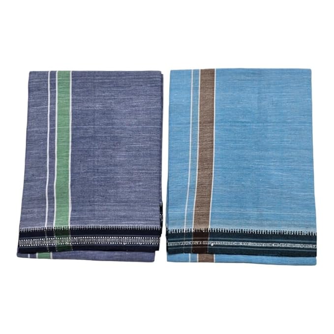Men's Cotton Home Wear Handloom Dhoti's Colour Dhoti l Kerala Thalapathi Border Single/Kavi Mundus | Men's Temple Wear | Devotional Wear | Pure Cotton