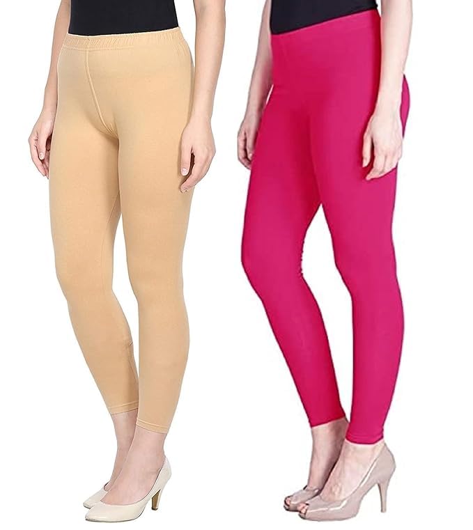 Super Stretchable Ankle Length Leggings for Women | Regular Fit Lycra Leggings for Women's and Girls (PACK 2)