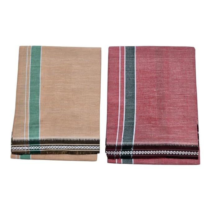 Men's Cotton Home Wear Handloom Dhoti's Colour Dhoti l Kerala Thalapathi Border Single/Kavi Mundus | Men's Temple Wear | Devotional Wear | Pure Cotton