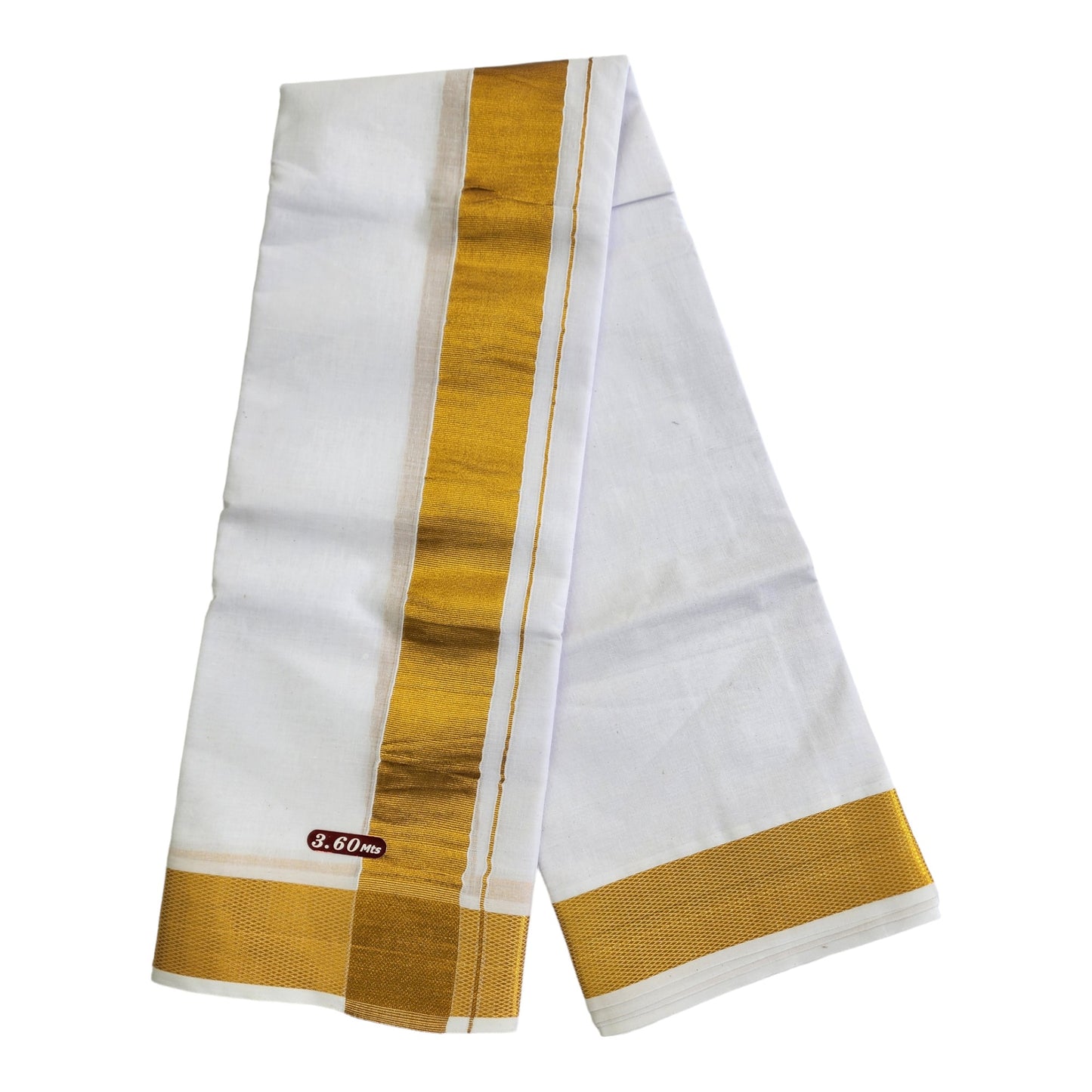 Mens 100% Pure Cotton Bleached White Dhoti With Cotton Big Gold Zari Border(2 PCs Combo)
