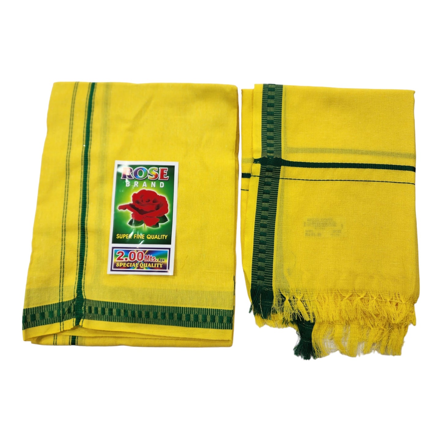 COTTON Mens Colour Single Pooja/Temple wear POLY Cotton dhoti Bentex Border and Angavastram Set (1.30X1.95 Meter Dhoti, 36X1.80 towel)