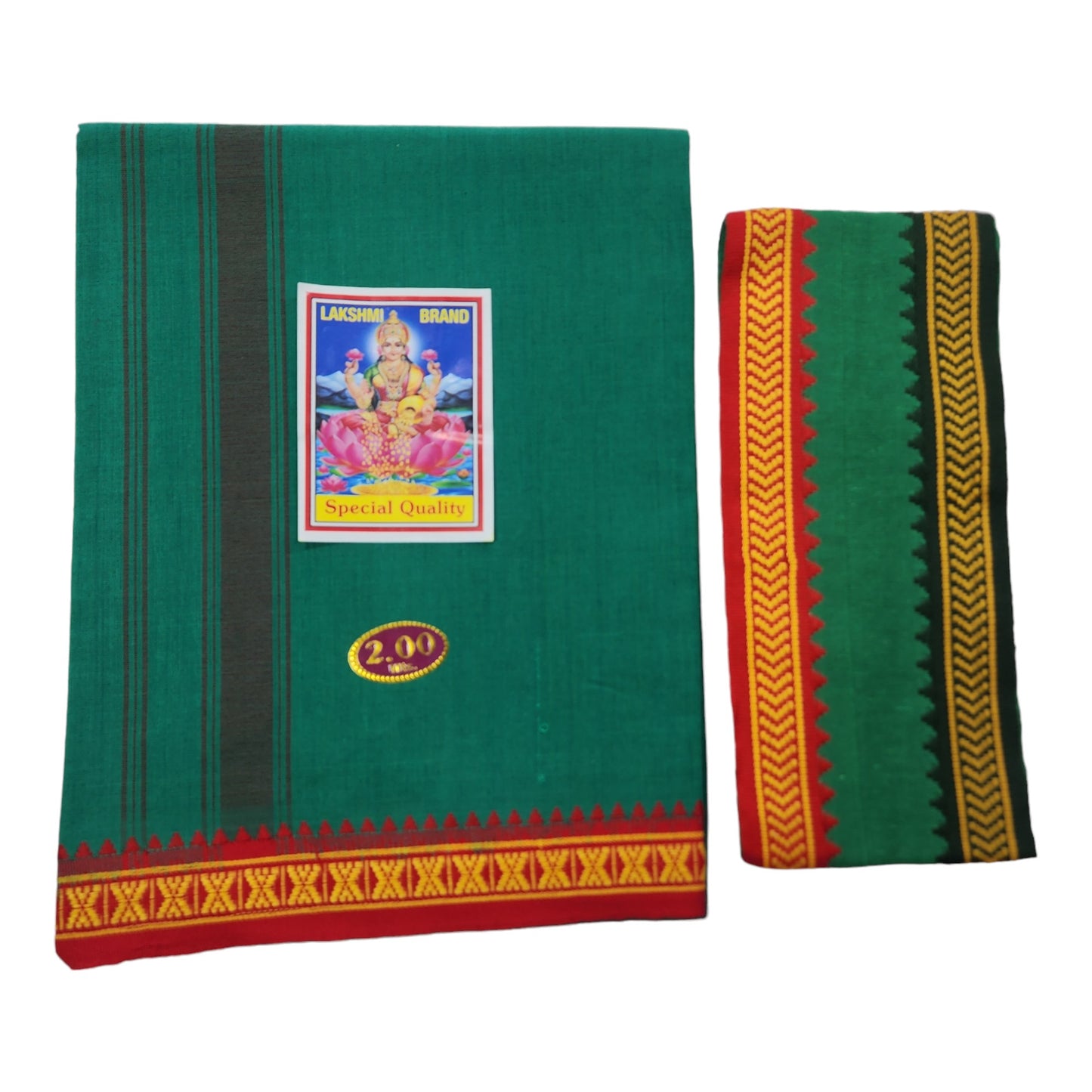 Men's Cotton Dhoti and Angavastram Set (COLOR, Size:Length:73 inch X 185 cm, Width:47inhc X 120 cm) (1 Dhoti + 1 Angavastram) Pack of 2 Piece