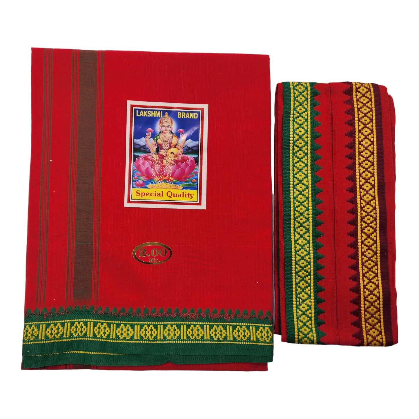 Men's Cotton Dhoti and Angavastram Set (COLOR, Size:Length:73 inch X 185 cm, Width:47inhc X 120 cm) (1 Dhoti + 1 Angavastram) Pack of 2 Piece
