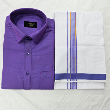 Combo of Shirt and Dhoti | Traditional Wedding Set for Men - Purple