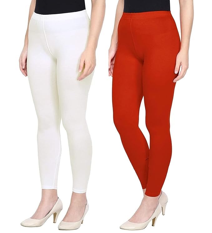 Super Stretchable Ankle Length Leggings for Women | Regular Fit Lycra Leggings for Women's and Girls (PACK 2)
