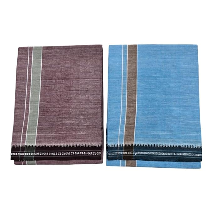 Men's Cotton Home Wear Handloom Dhoti's Colour Dhoti l Kerala Thalapathi Border Single/Kavi Mundus | Men's Temple Wear | Devotional Wear | Pure Cotton