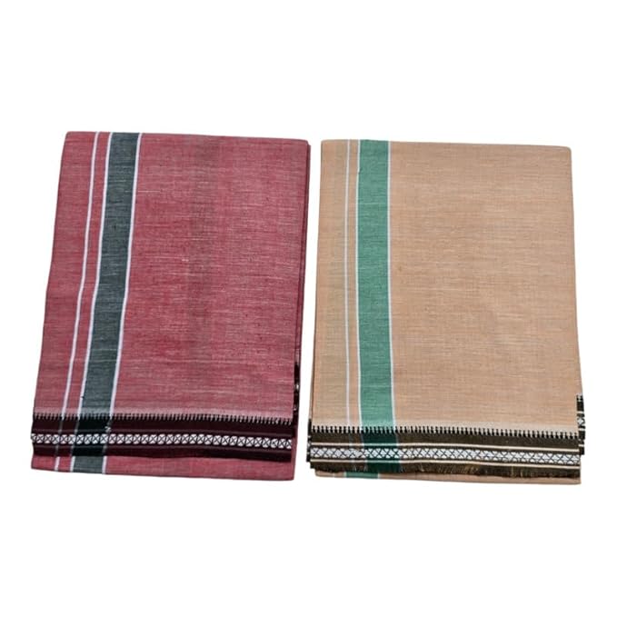 Men's Cotton Home Wear Handloom Dhoti's Colour Dhoti l Kerala Thalapathi Border Single/Kavi Mundus | Men's Temple Wear | Devotional Wear | Pure Cotton