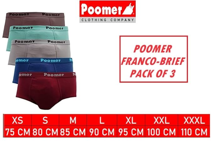 Poomer Men's Cotton Brief (Pack of 3) Franco Brief Multicolor