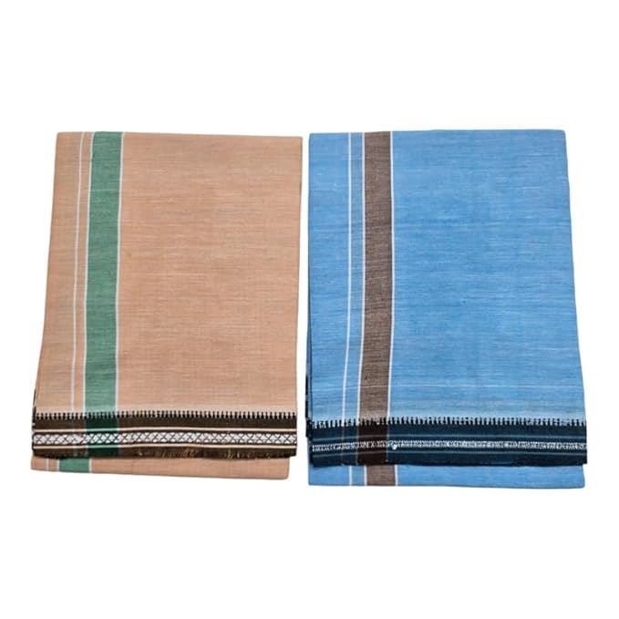 Men's Cotton Home Wear Handloom Dhoti's Colour Dhoti l Kerala Thalapathi Border Single/Kavi Mundus | Men's Temple Wear | Devotional Wear | Pure Cotton