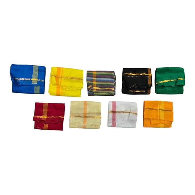 Navagraha Cloth Set for Navagraha Shanti Pooja - (14 x 19 inch) Navagraha Raw Silk Cotton Cloths | Puja Kapda Vastra Cloth for MANDIR Temple (Multicolor, Pack of 9)