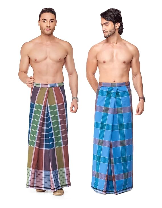 Nandu Brand Lungi - Pack of 2# Stitched Lungi Ready to wear # Design May Vary # Multicolour # Free Size # 2.10Mtr #