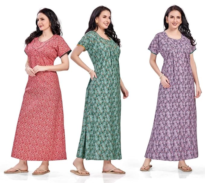 Women's Cotton Printed Nighty Night Gown Maxi | Nighty Dress with Pocket, Super Soft Comfortable | Rajasthani and Jaipuri Gown Maxi