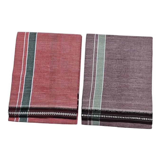 Men's Cotton Home Wear Handloom Dhoti's Colour Dhoti l Kerala Thalapathi Border Single/Kavi Mundus | Men's Temple Wear | Devotional Wear | Pure Cotton