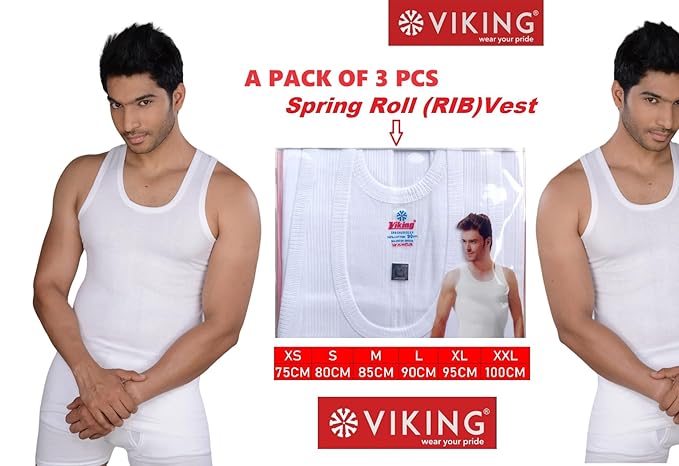 VIKING Men's Cotton Rib Vests - Combo of 3 (Spring ROLL)