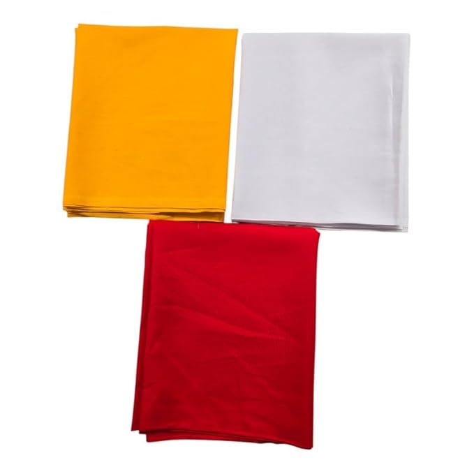 Cotton Plain Pooja Aasan Cloth/Chowki Aasan Kapda - 1 MTR Puja Kapda Vastra Cloth for All God Puja Mandir and Temple - Pack of 3 (Yellow, White and Mango Yellow)