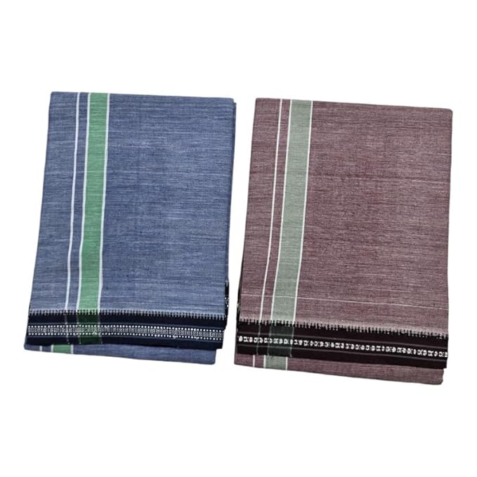 Men's Cotton Home Wear Handloom Dhoti's Colour Dhoti l Kerala Thalapathi Border Single/Kavi Mundus | Men's Temple Wear | Devotional Wear | Pure Cotton