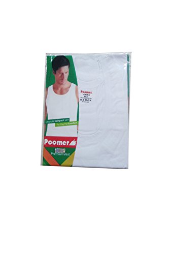 Poomer Cotton Men's White Sleeveless Vest (5s Pack 'XXL' Size=100 Cms)