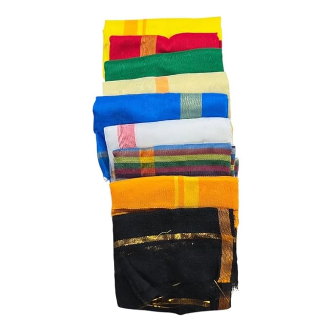 Navagraha Cloth Set for Navagraha Shanti Pooja - (14 x 19 inch) Navagraha Raw Silk Cotton Cloths | Puja Kapda Vastra Cloth for MANDIR Temple (Multicolor, Pack of 9)