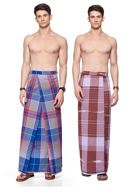 Nandu Brand Lungi - Pack of 2# Stitched Lungi Ready to wear # Design May Vary # Multicolour # Free Size # 2.10Mtr #