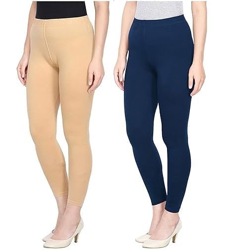 Super Stretchable Ankle Length Leggings for Women | Regular Fit Lycra Leggings for Women's and Girls (PACK 2)
