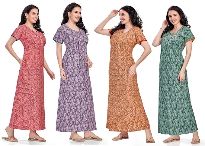 Women's Cotton Printed Nighty Night Gown Maxi | Nighty Dress with Pocket, Super Soft Comfortable | Rajasthani and Jaipuri Gown Maxi