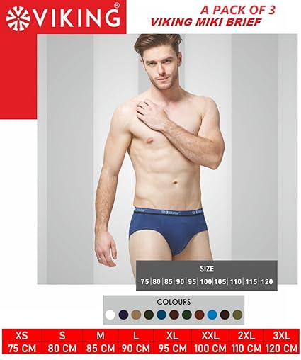 VIKING Mens' Cotton Brief (Outer Elastic Miki) (Pack of 3) Assorted Colour