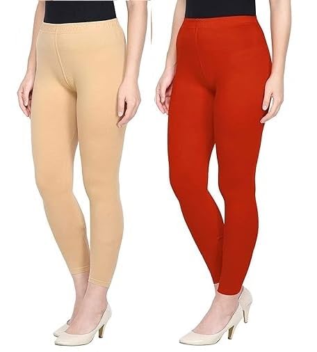 Super Stretchable Ankle Length Leggings for Women | Regular Fit Lycra Leggings for Women's and Girls (PACK 2)