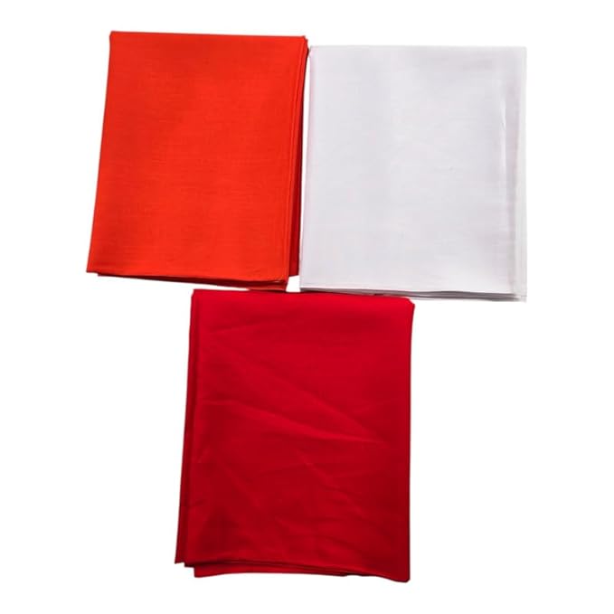 Cotton Plain Pooja Aasan Cloth/Chowki Aasan Kapda - 1 MTR Puja Kapda Vastra Cloth for All God Puja Mandir and Temple - Pack of 3 (Yellow, White and Mango Yellow)