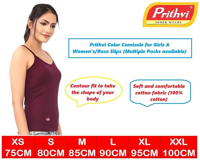Prithvi Rose Slip for Girls & Women's/Camisole # Multicolour # Premium Wear # Colour May Vary # Multiple Packs #