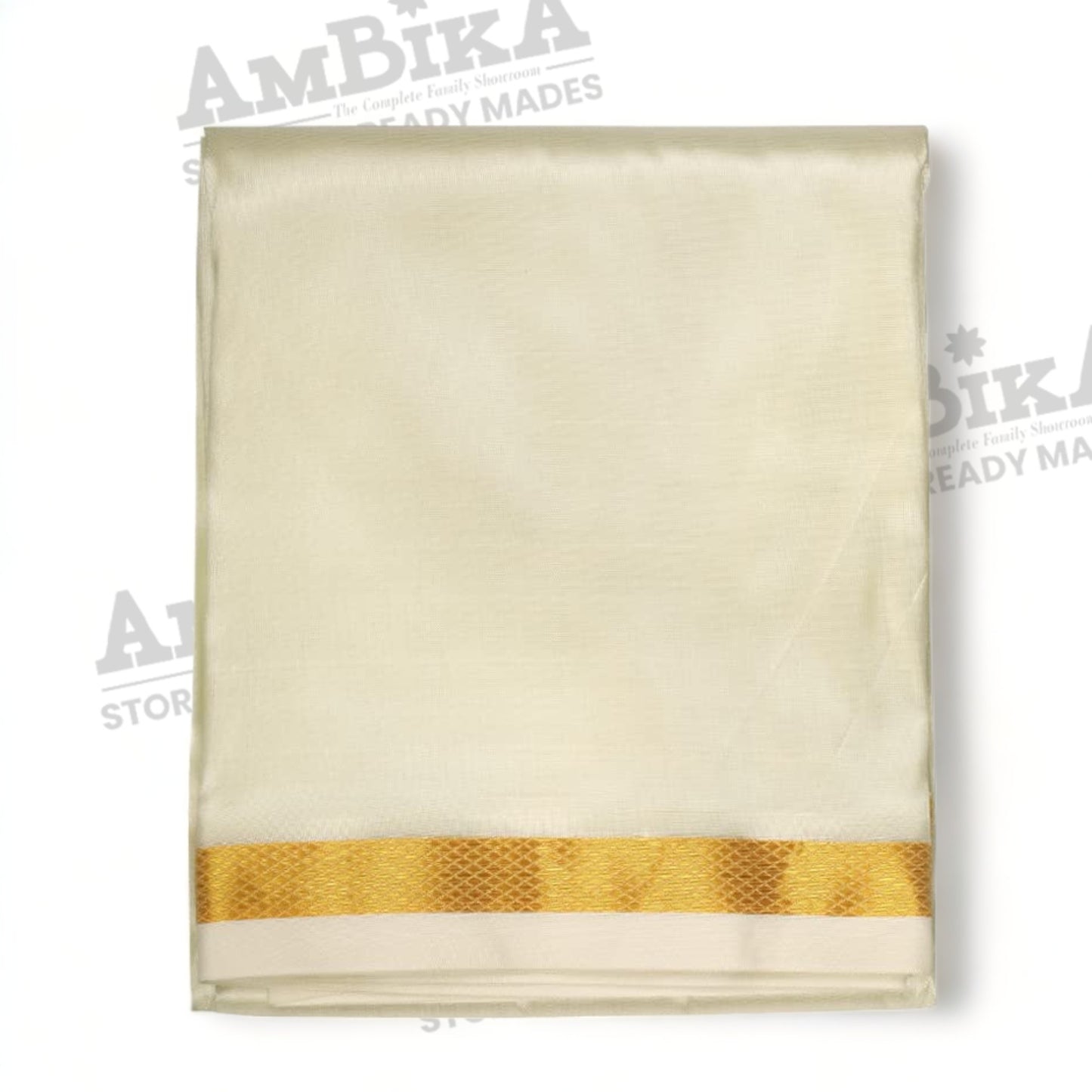 Mens Art Silk type Jari Dhoti/Double dhoti 1.28 x 3.50 Meter / 8 Mulam vesti (CREAM)