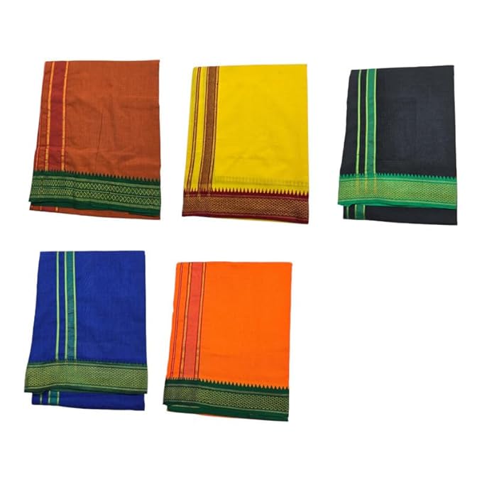 Men's Pure Cotton Colorful Single Dhoti - 2 Mtrs/Mundus/Lungi | SPL Padayappa (Mayilkan) Jari Border Single Dhoti 2.0meter