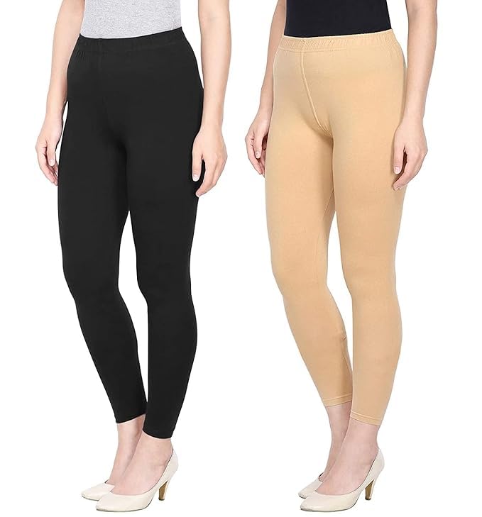 Super Stretchable Ankle Length Leggings for Women | Regular Fit Lycra Leggings for Women's and Girls (PACK 2)