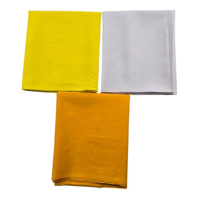 Cotton Plain Pooja Aasan Cloth/Chowki Aasan Kapda - 1 MTR Puja Kapda Vastra Cloth for All God Puja Mandir and Temple - Pack of 3 (Yellow, White and Mango Yellow)