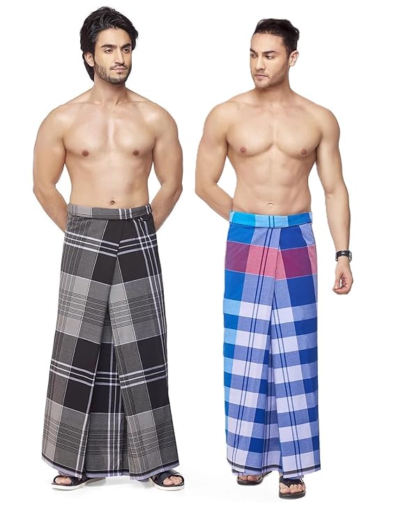 Nandu Brand Lungi - Pack of 2# Stitched Lungi Ready to wear # Design May Vary # Multicolour # Free Size # 2.10Mtr #