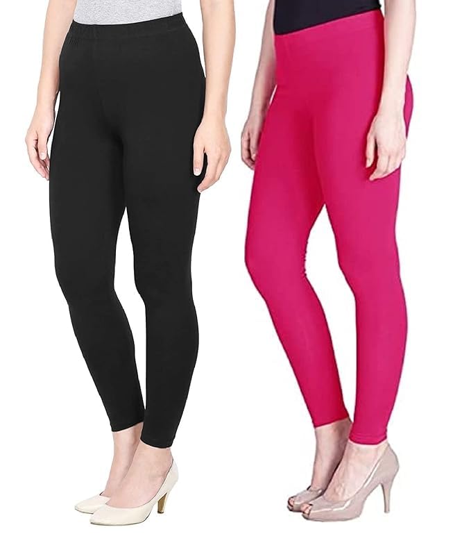 Super Stretchable Ankle Length Leggings for Women | Regular Fit Lycra Leggings for Women's and Girls (PACK 2)