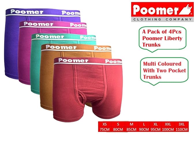 Poomer  Men's Cotton Pocket Trunks (Pack of 4) # Multicolor & Assorted # Two Pocket Trunk # Liberty Trunk