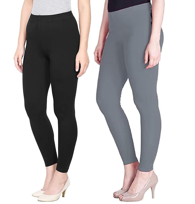 Super Stretchable Ankle Length Leggings for Women | Regular Fit Lycra Leggings for Women's and Girls (PACK 2)