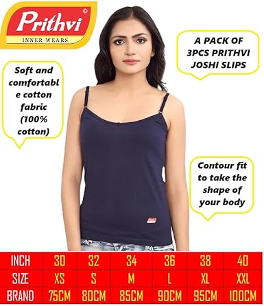 Prithvi® Joshi Slip (Adjustable Strap) for Girls & Women's/Camisole - Pack of 3# Multicolour # Premium Wear # Colour May Vary #