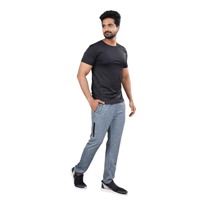 Melange Lower for Men | Regular Fit Cotton Blend Lower with 2 Side Pockets & One Side Zipper Pocket | Perfect for Running, Gym, and Comfortable Style
