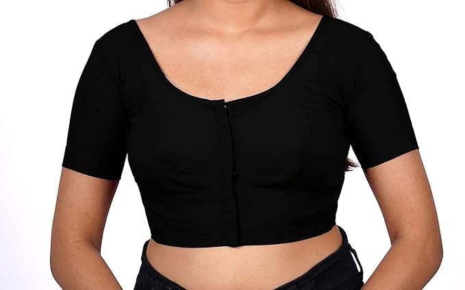 Women's Round Neck Cotton Stretchable Short Sleeves Readymade Saree Blouse | Regular Wear Plain Blouse for Women Stylish