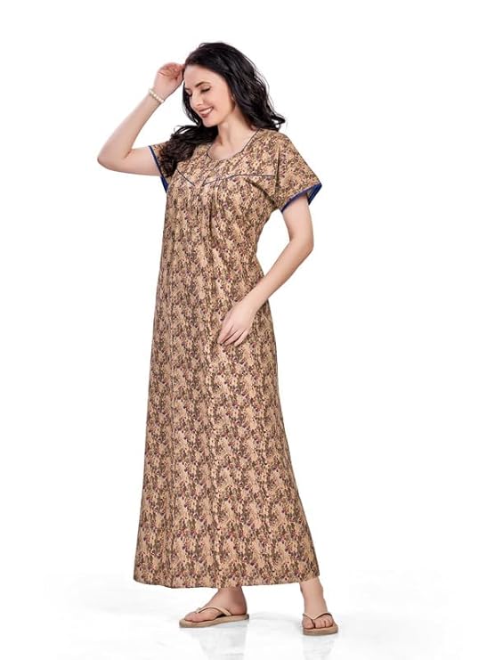 Women's Cotton Printed Nighty Night Gown Maxi | Nighty Dress with Pocket, Super Soft Comfortable | Rajasthani and Jaipuri Gown Maxi