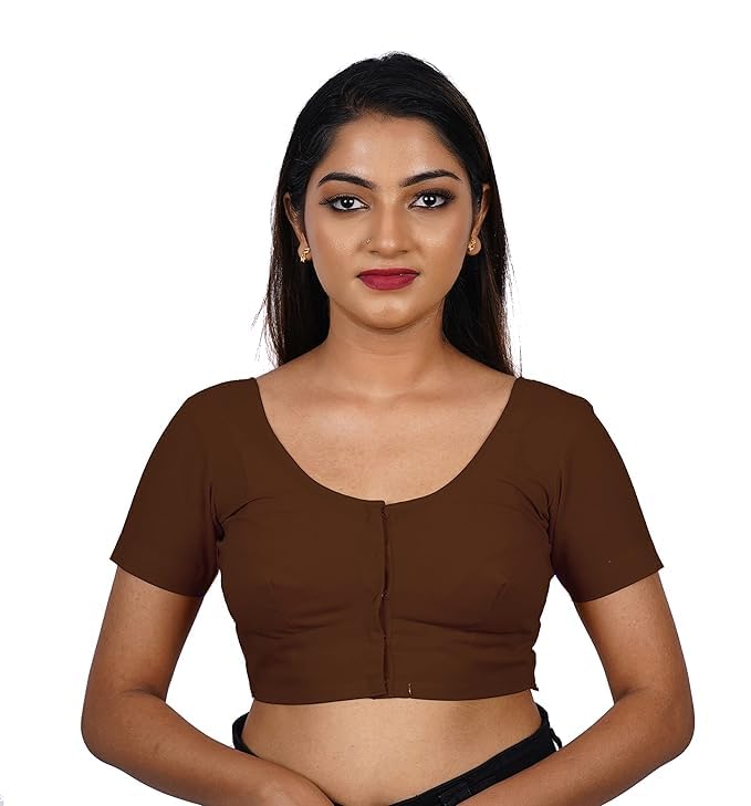 Women's Round Neck Cotton Stretchable Short Sleeves Readymade Saree Blouse | Regular Wear Plain Blouse for Women Stylish