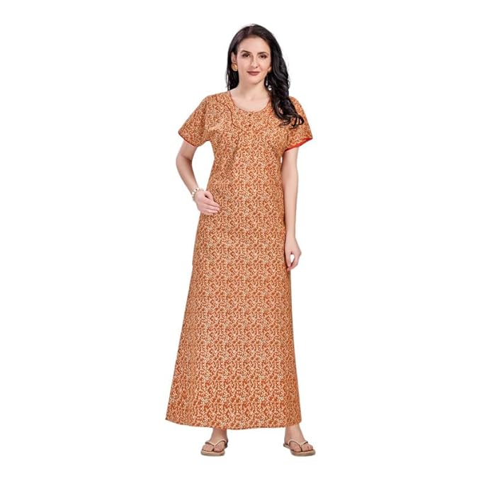 Women's Cotton Printed Nighty Night Gown Maxi | Nighty Dress with Pocket, Super Soft Comfortable | Rajasthani and Jaipuri Gown Maxi